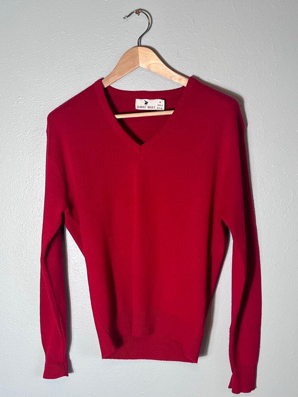 Robert Bruce Red VNeck Men’s Medium Pullover Sweater Vintage Orlon Acrylic Union